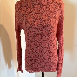 Elegant Lace Stretch Blouse in Coral